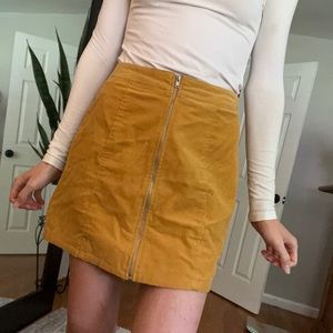 Yellow suede zip up skirt